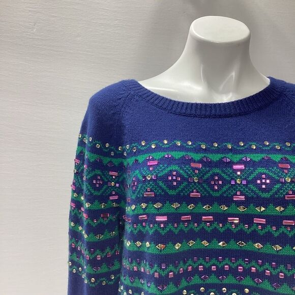 Talbots Lambswool Bejeweled Holiday Sweater Large - Picture 10 of 12